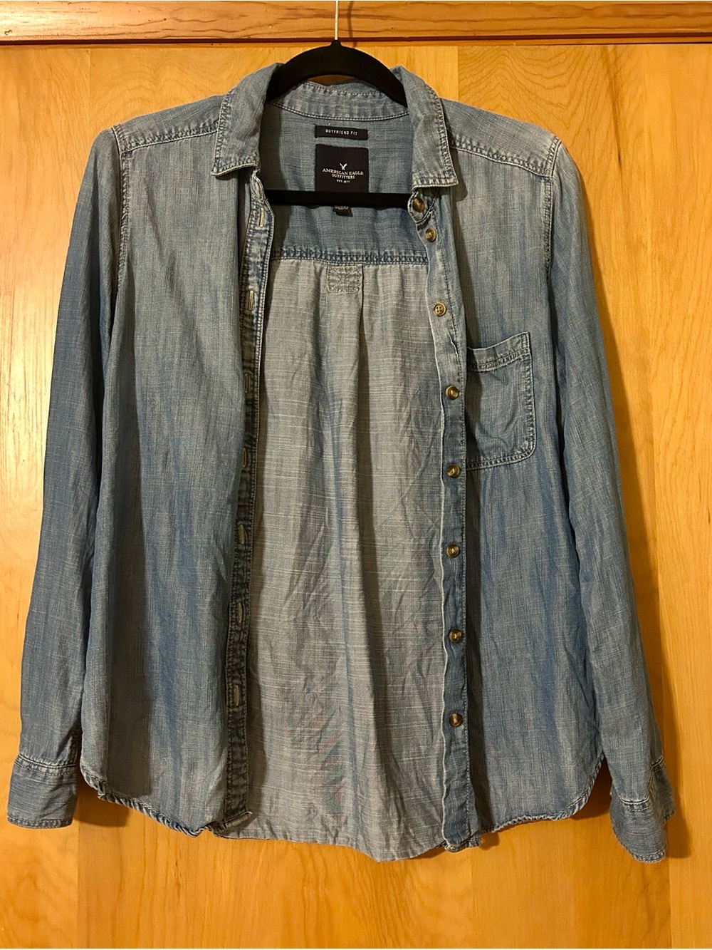 American Eagle Outfitters Women’s Light Blue Denim Button-Down Shirt